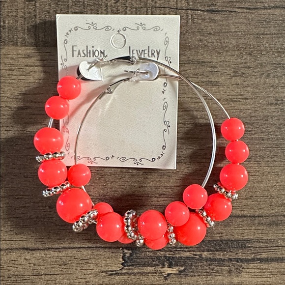Jewelry - Fun Fashion Hoop Earrings w/Neon Orange n Silver Accents • NWT
